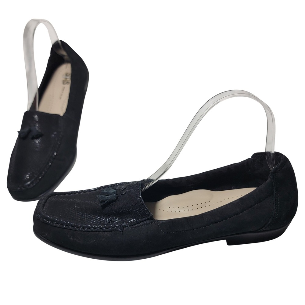 SAS Hope Slip on Loafer Onyx Black Leather Tassel K7843365 Size 10 M Made in USA